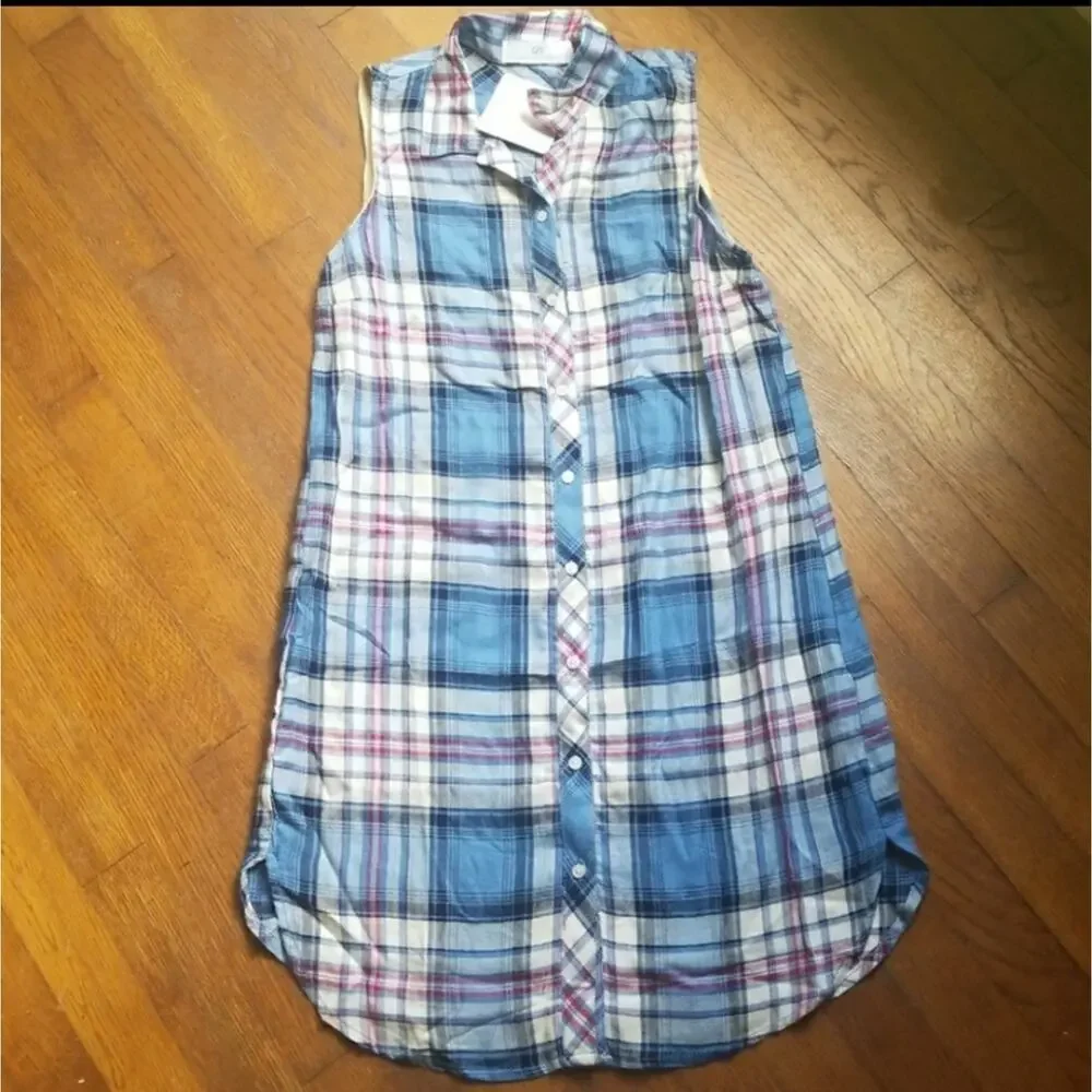 Infinity Raine button up soft shirt dress blue plaid size small - Picture 3 of 4